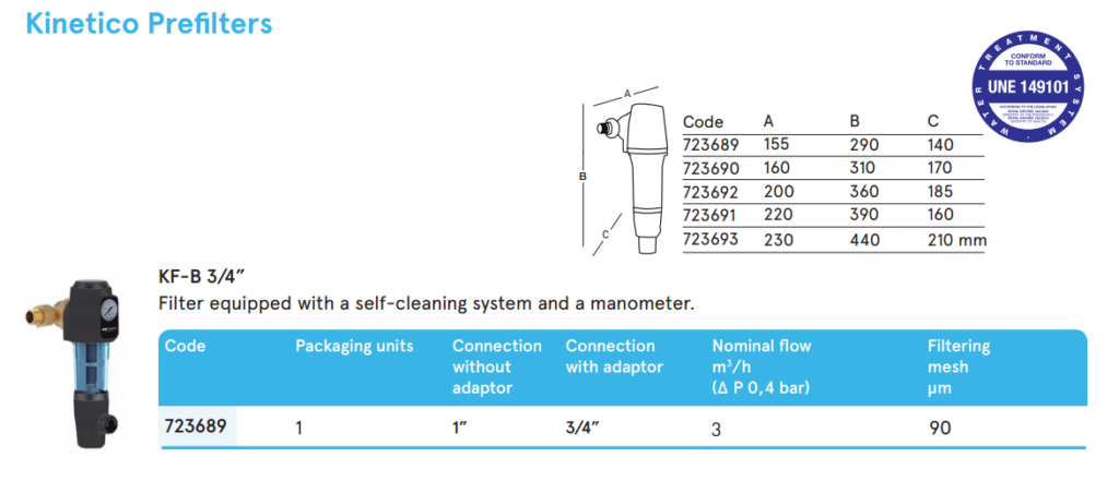 Kinetico Pre Filtro addolcitore KF-B 3/4”